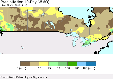 Canada Precipitation 10-Day (WMO) Thematic Map For 1/21/2024 - 1/31/2024