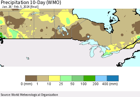 Canada Precipitation 10-Day (WMO) Thematic Map For 1/26/2024 - 2/5/2024