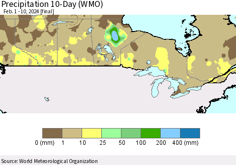 Canada Precipitation 10-Day (WMO) Thematic Map For 2/1/2024 - 2/10/2024