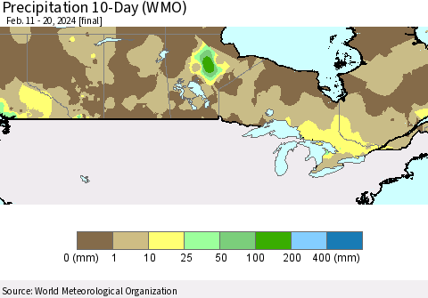 Canada Precipitation 10-Day (WMO) Thematic Map For 2/11/2024 - 2/20/2024
