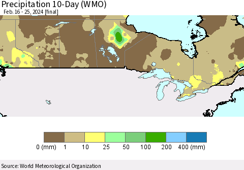 Canada Precipitation 10-Day (WMO) Thematic Map For 2/16/2024 - 2/25/2024