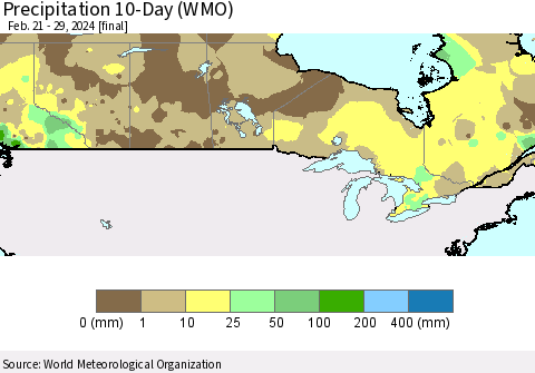 Canada Precipitation 10-Day (WMO) Thematic Map For 2/21/2024 - 2/29/2024