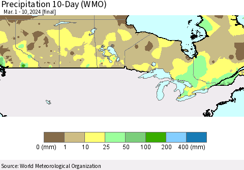 Canada Precipitation 10-Day (WMO) Thematic Map For 3/1/2024 - 3/10/2024