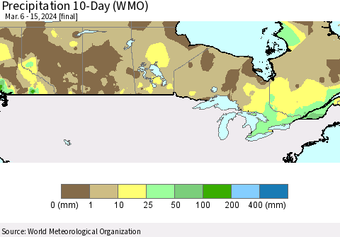 Canada Precipitation 10-Day (WMO) Thematic Map For 3/6/2024 - 3/15/2024