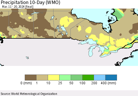 Canada Precipitation 10-Day (WMO) Thematic Map For 3/11/2024 - 3/20/2024