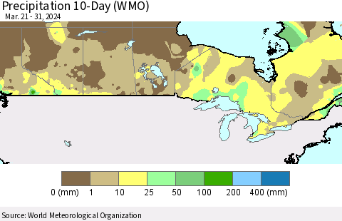 Canada Precipitation 10-Day (WMO) Thematic Map For 3/21/2024 - 3/31/2024