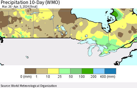 Canada Precipitation 10-Day (WMO) Thematic Map For 3/26/2024 - 4/5/2024