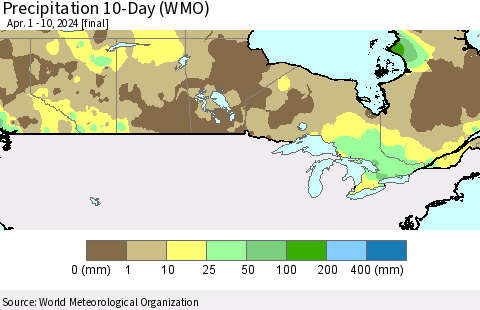 Canada Precipitation 10-Day (WMO) Thematic Map For 4/1/2024 - 4/10/2024