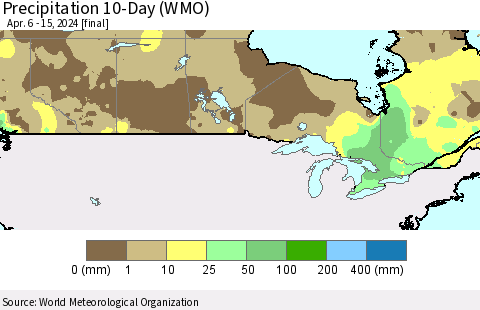 Canada Precipitation 10-Day (WMO) Thematic Map For 4/6/2024 - 4/15/2024
