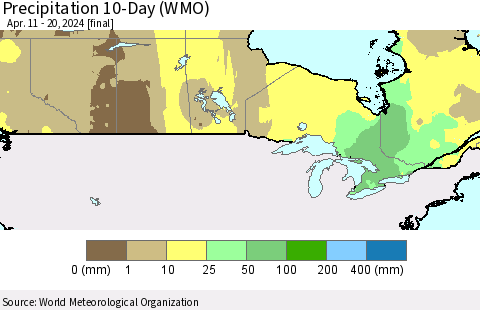 Canada Precipitation 10-Day (WMO) Thematic Map For 4/11/2024 - 4/20/2024