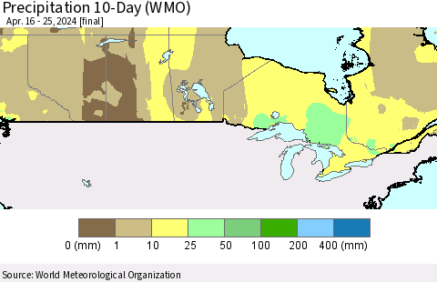 Canada Precipitation 10-Day (WMO) Thematic Map For 4/16/2024 - 4/25/2024