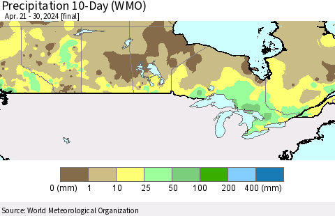 Canada Precipitation 10-Day (WMO) Thematic Map For 4/21/2024 - 4/30/2024