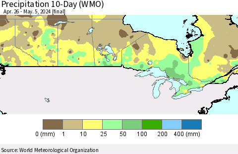 Canada Precipitation 10-Day (WMO) Thematic Map For 4/26/2024 - 5/5/2024