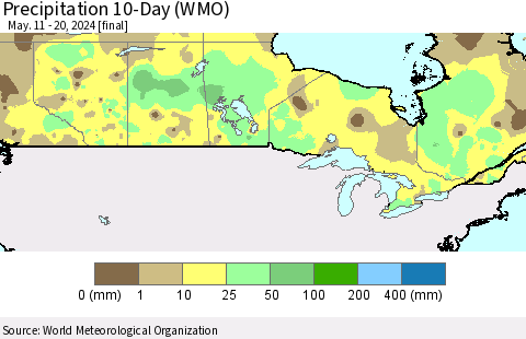 Canada Precipitation 10-Day (WMO) Thematic Map For 5/11/2024 - 5/20/2024