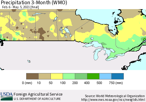 Canada Precipitation 3-Month (WMO) Thematic Map For 2/6/2021 - 5/5/2021