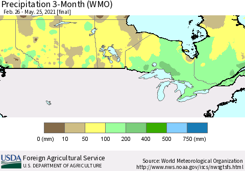 Canada Precipitation 3-Month (WMO) Thematic Map For 2/26/2021 - 5/25/2021