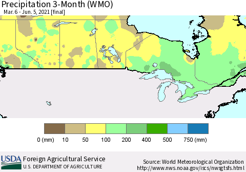 Canada Precipitation 3-Month (WMO) Thematic Map For 3/6/2021 - 6/5/2021