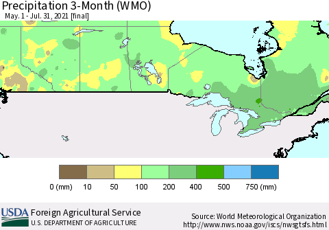 Canada Precipitation 3-Month (WMO) Thematic Map For 5/1/2021 - 7/31/2021
