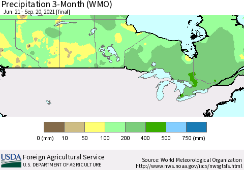 Canada Precipitation 3-Month (WMO) Thematic Map For 6/21/2021 - 9/20/2021