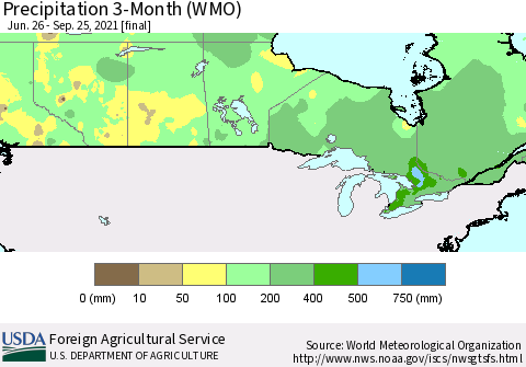 Canada Precipitation 3-Month (WMO) Thematic Map For 6/26/2021 - 9/25/2021