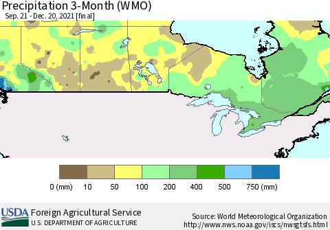 Canada Precipitation 3-Month (WMO) Thematic Map For 9/21/2021 - 12/20/2021