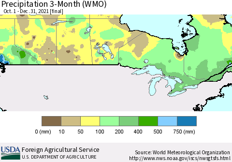 Canada Precipitation 3-Month (WMO) Thematic Map For 10/1/2021 - 12/31/2021