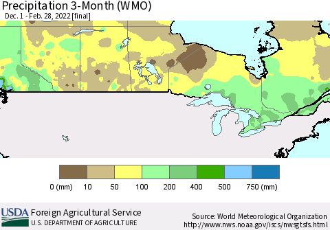 Canada Precipitation 3-Month (WMO) Thematic Map For 12/1/2021 - 2/28/2022