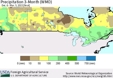 Canada Precipitation 3-Month (WMO) Thematic Map For 12/6/2021 - 3/5/2022