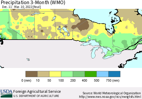 Canada Precipitation 3-Month (WMO) Thematic Map For 12/11/2021 - 3/10/2022