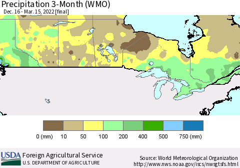 Canada Precipitation 3-Month (WMO) Thematic Map For 12/16/2021 - 3/15/2022