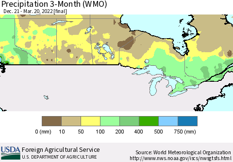 Canada Precipitation 3-Month (WMO) Thematic Map For 12/21/2021 - 3/20/2022