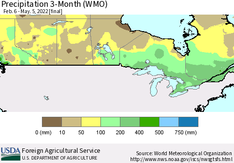 Canada Precipitation 3-Month (WMO) Thematic Map For 2/6/2022 - 5/5/2022