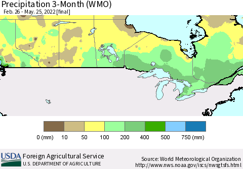 Canada Precipitation 3-Month (WMO) Thematic Map For 2/26/2022 - 5/25/2022