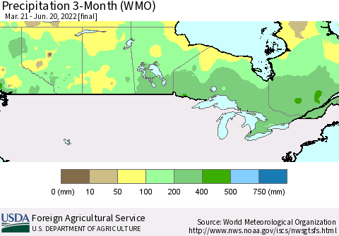 Canada Precipitation 3-Month (WMO) Thematic Map For 3/21/2022 - 6/20/2022