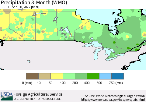 Canada Precipitation 3-Month (WMO) Thematic Map For 7/1/2022 - 9/30/2022