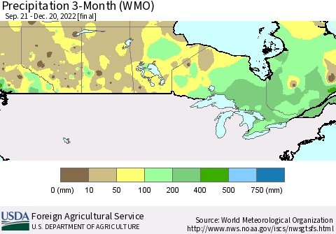 Canada Precipitation 3-Month (WMO) Thematic Map For 9/21/2022 - 12/20/2022