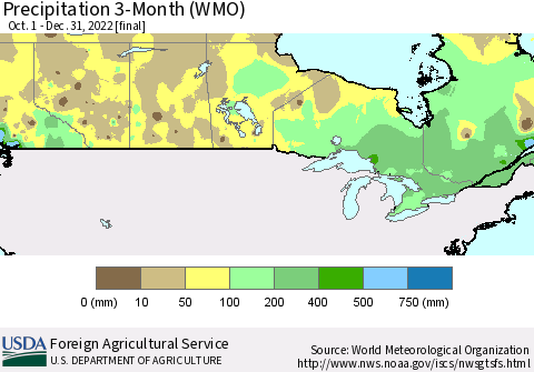 Canada Precipitation 3-Month (WMO) Thematic Map For 10/1/2022 - 12/31/2022