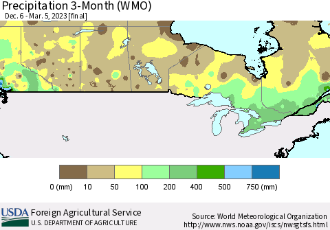 Canada Precipitation 3-Month (WMO) Thematic Map For 12/6/2022 - 3/5/2023