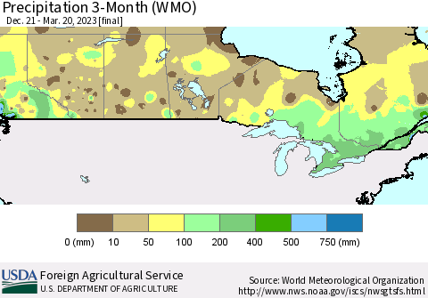 Canada Precipitation 3-Month (WMO) Thematic Map For 12/21/2022 - 3/20/2023