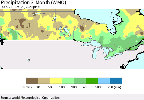 Canada Precipitation 3-Month (WMO) Thematic Map For 9/21/2023 - 12/20/2023