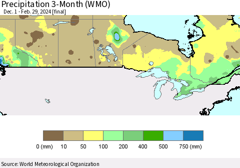Canada Precipitation 3-Month (WMO) Thematic Map For 12/1/2023 - 2/29/2024