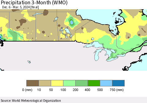 Canada Precipitation 3-Month (WMO) Thematic Map For 12/6/2023 - 3/5/2024