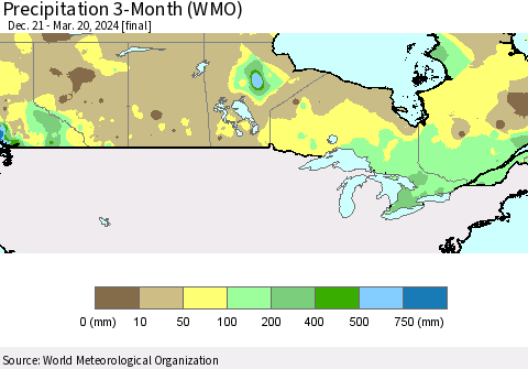 Canada Precipitation 3-Month (WMO) Thematic Map For 12/21/2023 - 3/20/2024