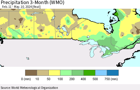 Canada Precipitation 3-Month (WMO) Thematic Map For 2/11/2024 - 5/10/2024