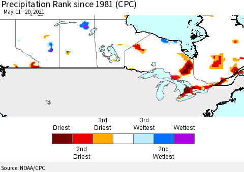 Canada Precipitation Rank since 1981 (CPC) Thematic Map For 5/11/2021 - 5/20/2021