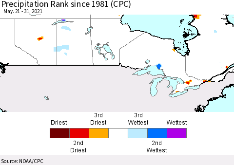 Canada Precipitation Rank since 1981 (CPC) Thematic Map For 5/21/2021 - 5/31/2021