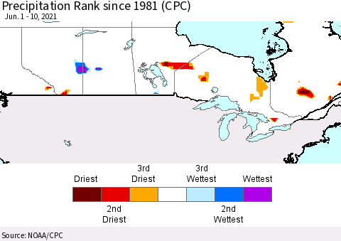 Canada Precipitation Rank since 1981 (CPC) Thematic Map For 6/1/2021 - 6/10/2021