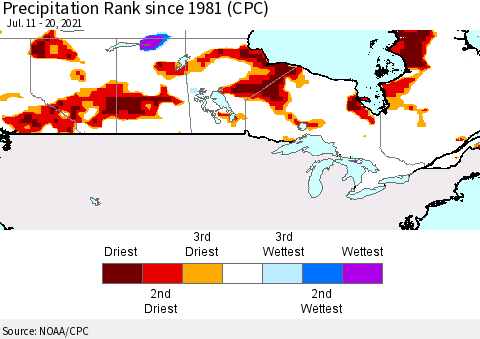 Canada Precipitation Rank since 1981 (CPC) Thematic Map For 7/11/2021 - 7/20/2021