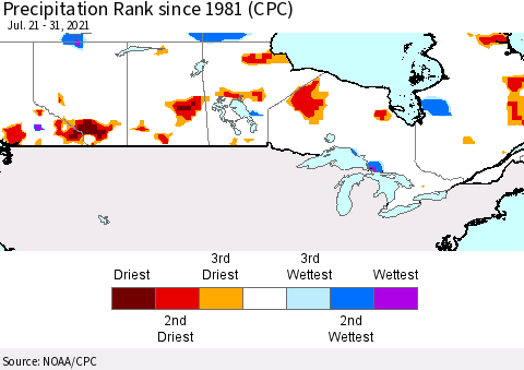 Canada Precipitation Rank since 1981 (CPC) Thematic Map For 7/21/2021 - 7/31/2021