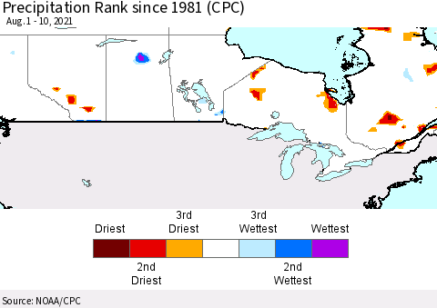 Canada Precipitation Rank since 1981 (CPC) Thematic Map For 8/1/2021 - 8/10/2021